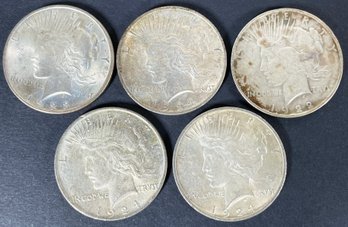 5 Silver Peace Dollars 1922-1924