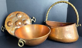 Copper And Brass Vessels And Egg Poacher