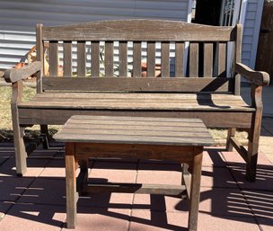 Outdoor Wooden Bench And Table