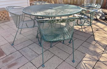 Wrought Iron Table Set With 4 Chairs And Umbrella Stand