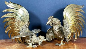 Vintage Brass Fighting Roosters