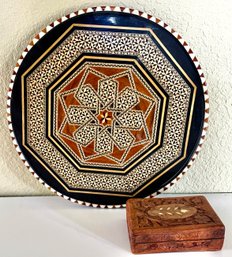 Gorgeous Inlay Tray With Carved Wood Trinket Box