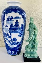 Asian Style Vase And Quan Yin Figurine