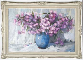 Large Signed Floral Still Life In Ornate Frame, As Is