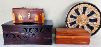 Assorted Wood Boxes Including Lane With Woven Piece