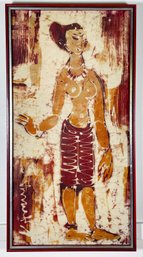 Exotic Framed Batik Art On Fabric, Signed