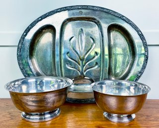 Silver Plate Bowls And Vintage Tray