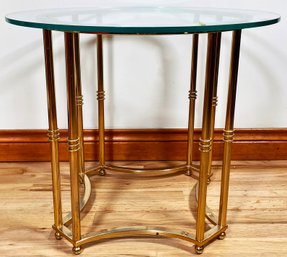 Fun Vintage Labarge Style Glass Top Table With Brass Finish Base