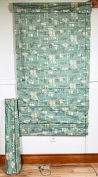 Pair Of Mid Century Atomic Bark Cloth Bottom Up/Top Down Roman Shades