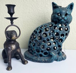 Adorable Metal Dog And Cat Candleholders