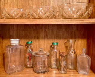 Pyrex Glass Nesting Bowls With Assorted Bottles