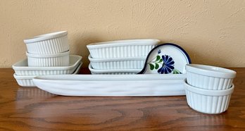 White Dansk Cookware, Spoon Rest, And Olive Server.