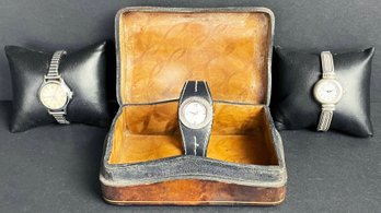 3 Vintage Wristwatches & Trinket Box