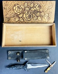 Vintage Knives & Wooden Rose Box