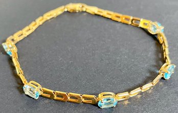 Gorgeous 14k Gold And Blue Stone Link Bracelet