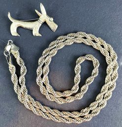 Sterling Silver 24' Chain & Mexican Silver Dog Pin