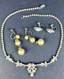 Vintage Rhinestone And Faux Pearl Jewelry