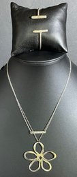 2 Sterling Necklaces With Delicate Chains And A Unique Silver Cuff Bracelet