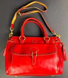 Dooney & Bourke Florentine Red Leather Whipstitch Shoulder Bag READ DESCRIPTION