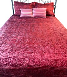 The Company Store Satin Kantha Style Queen Quilt With Shams And Throw Pillows
