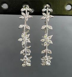 Sterling Hoop Earrings With Sparkling Flowers And Leaves