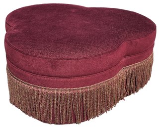 HW Home Cloverleaf Ottoman With Burgundy Chenille Upholstery & Casters