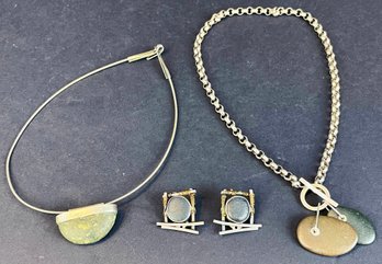 Artisan-made Necklaces And Clip Earrings With Stones