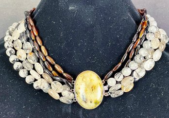 Multi-strand Stone Beaded Necklace With Large Cabochon