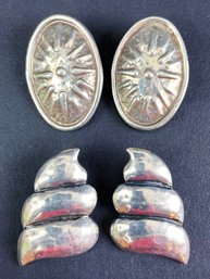 Two Pairs Of Sterling Silver Clip-on Earrings