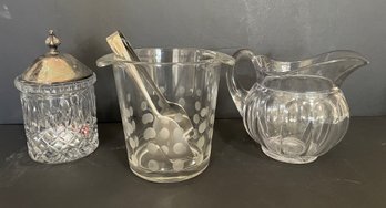 Glass Pitcher, Jar, And Ice Bucket