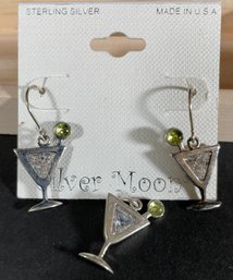 Sterling Martini Glass Earrings And Pendant