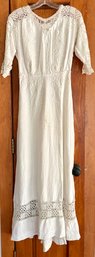 Stunning Vintage (antique?) Heavy Embroidered Linen Gown With Hook Closures