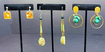 Three Pairs Of Bohemian Earrings Including Scarab Beads