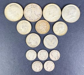 Assorted Antique And Vintage Coins Including Mercury Dimes, Kennedy & Walking Liberty Half Dollar, & Quarters