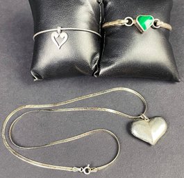 Sterling Silver Heart Necklace & 2 Bracelets Including James Avery