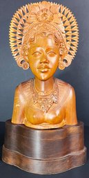 Carved Wood Balinese Bust Sculpture