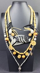 3 Vintage Tribal Necklaces Including Pooka Shell Fish Necklace