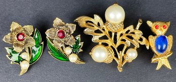 Vintage Avon Pins & Earrings Including Flowers, Acorns, & Bats