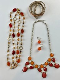 Costume Necklaces And Earrings In Oranges And Reds