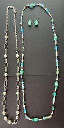 Pretty Long Beaded Necklaces With Coordinating Earrings