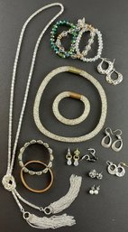Assorted Costume Jewelry In Silver Tones