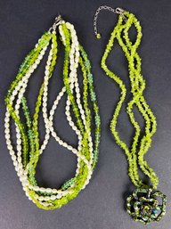 Multistrand Necklaces With Peridot And Pearls