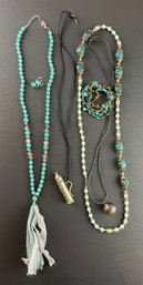 Costume Jewelry In Turquoise And Silver Tones With Bubble Pendant