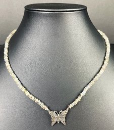 Labradorite Beaded Necklace With Sterling Butterfly Centerpiece