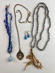 Costume Jewelry In Blues And Grays Including Chalcedony
