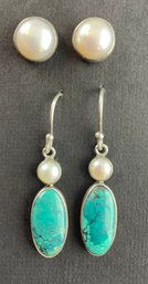 Sterling Earrings With Pearl And Turquoise
