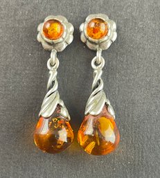Amber And Silver Earrings