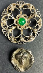 Vintage Sterling Silver Art Nouveau & Flower Pins