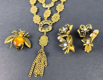 Bronze-toned Vintage Costume Jewelry With Bee Pin