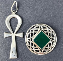 Two Sterling Silver Pendents Including Celtic Knot And Ankh Cross